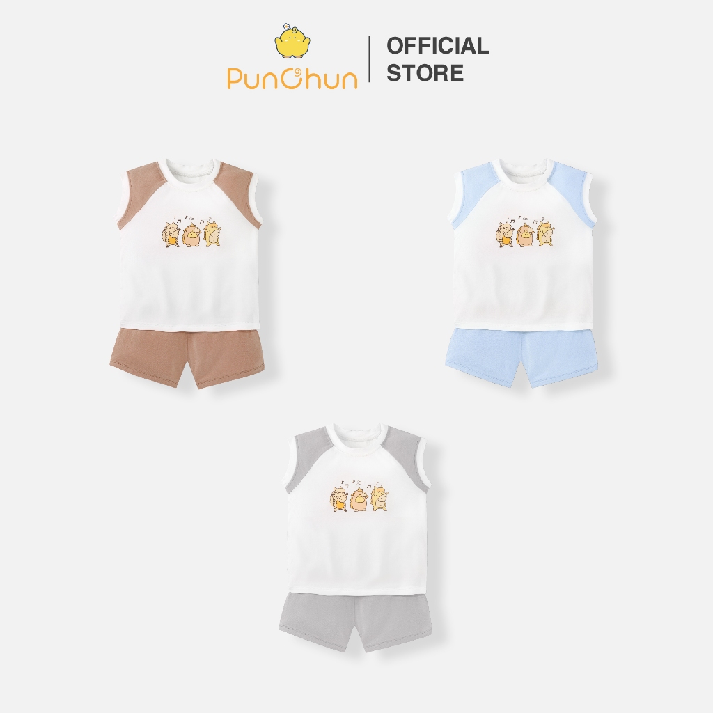 [PUNCHUN 6M-5Y] Bộ quần áo sát nách Punchun Cup cho bé trai