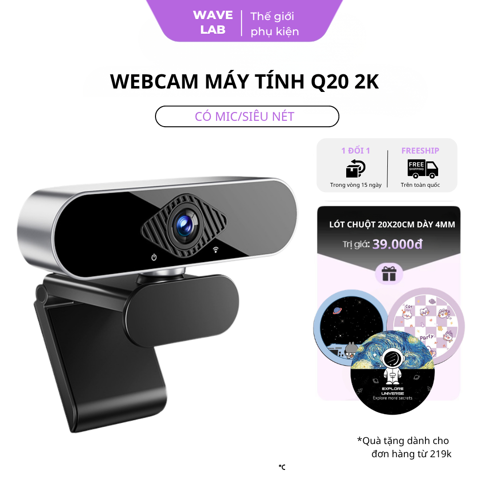 Webcam PC Laptop Q20 2K, Webcam Máy Tính Kèm Mic Hỗ Trợ Sáng Học Online, Livestream Siêu Nét