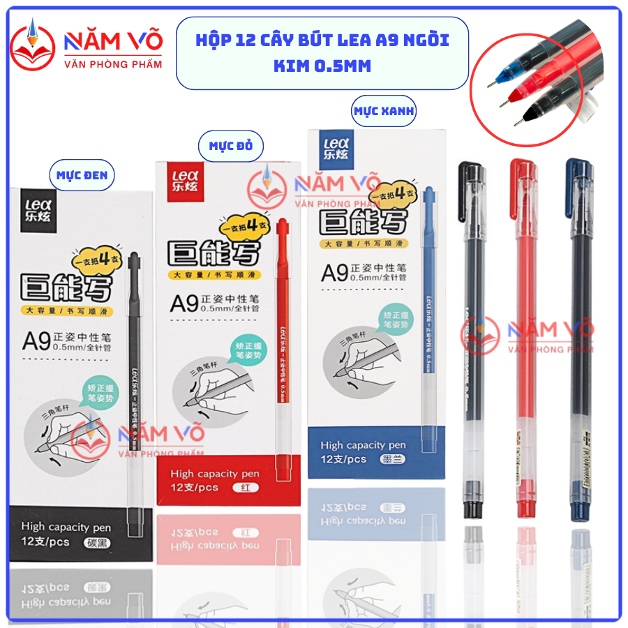 [LEX A9] HỘP 12 Cây Bút Viết Gel Mực Nước - Bút Gel Nắp Đậy Lex A9 Ngòi 0.5mm, Mực Đều, Viết Êm (Mực