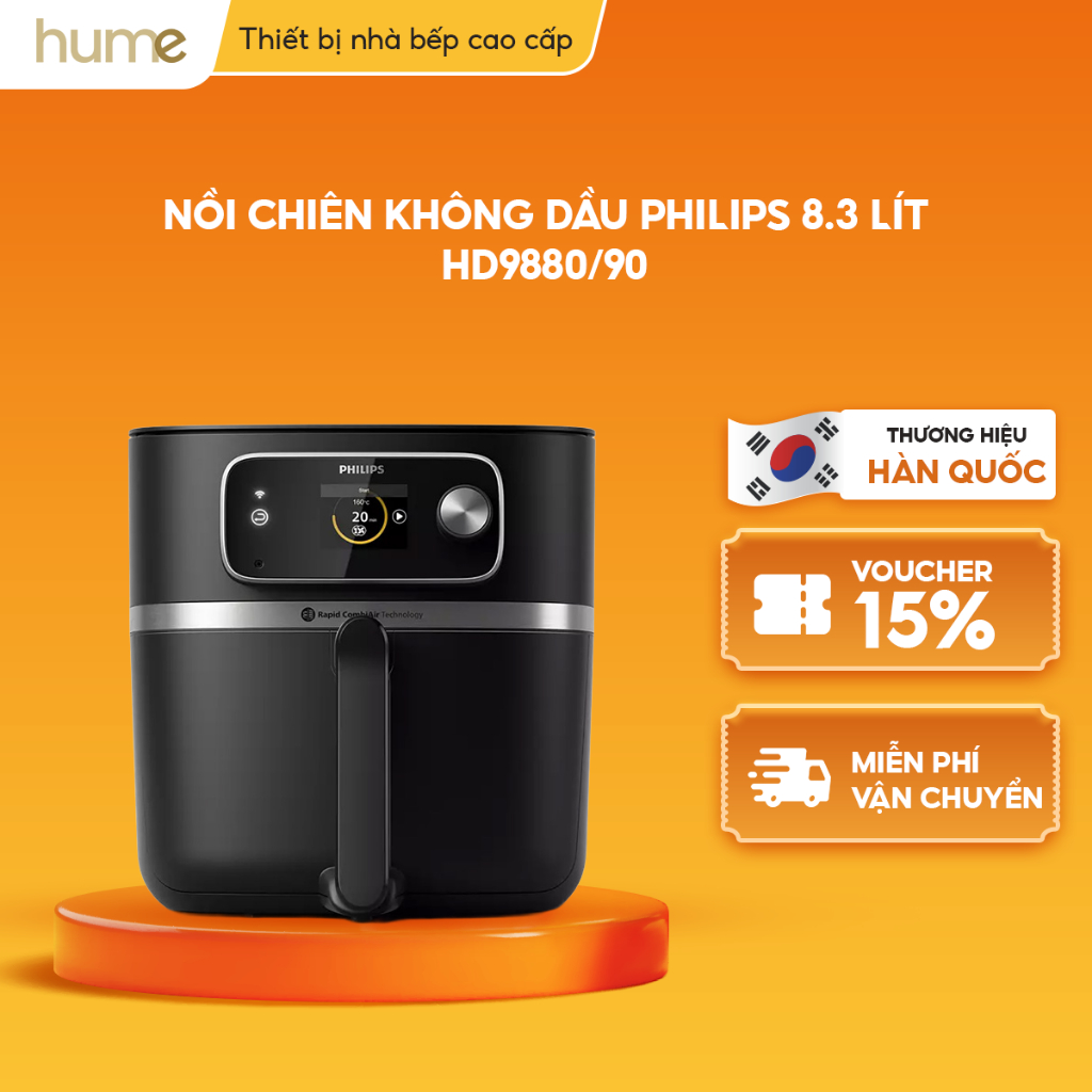 Nồi Chiên Không Dầu Philips 8.3 Lít HD9880/90 - Tích Hợp Nhiệt Kế Thực Phẩm - BH 24 Tháng