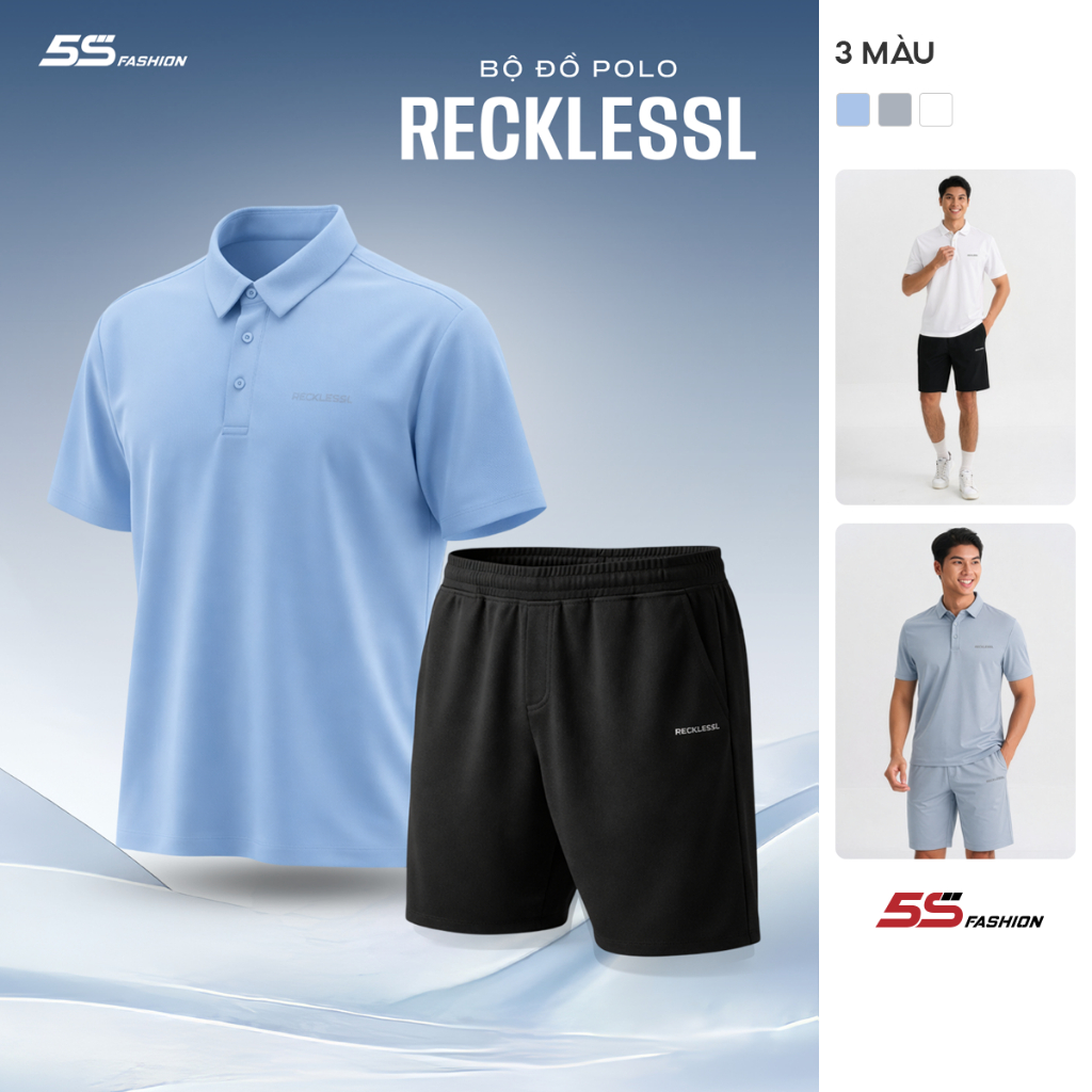 Bộ Polo Phối Short RECKLESSL 5S FASHION Thoáng Khí, Thiết Kế Khỏe Khoắn MBPL26008