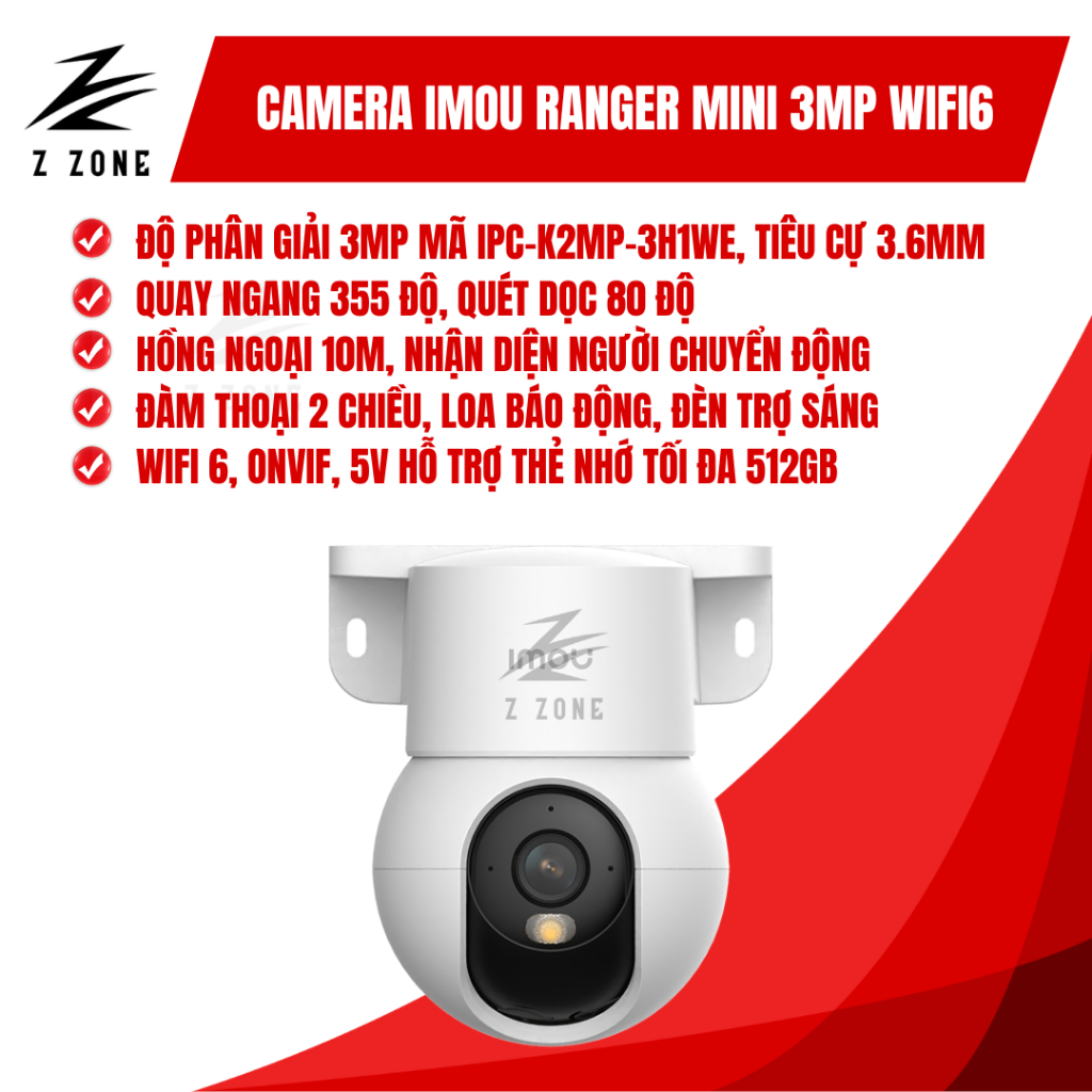 Camera Imou IPC-K2MP-3H1WE Ranger Mini 2K 3MP - Trong Nhà, Xoay 360°, AI Phát Hiện Chuyển Động