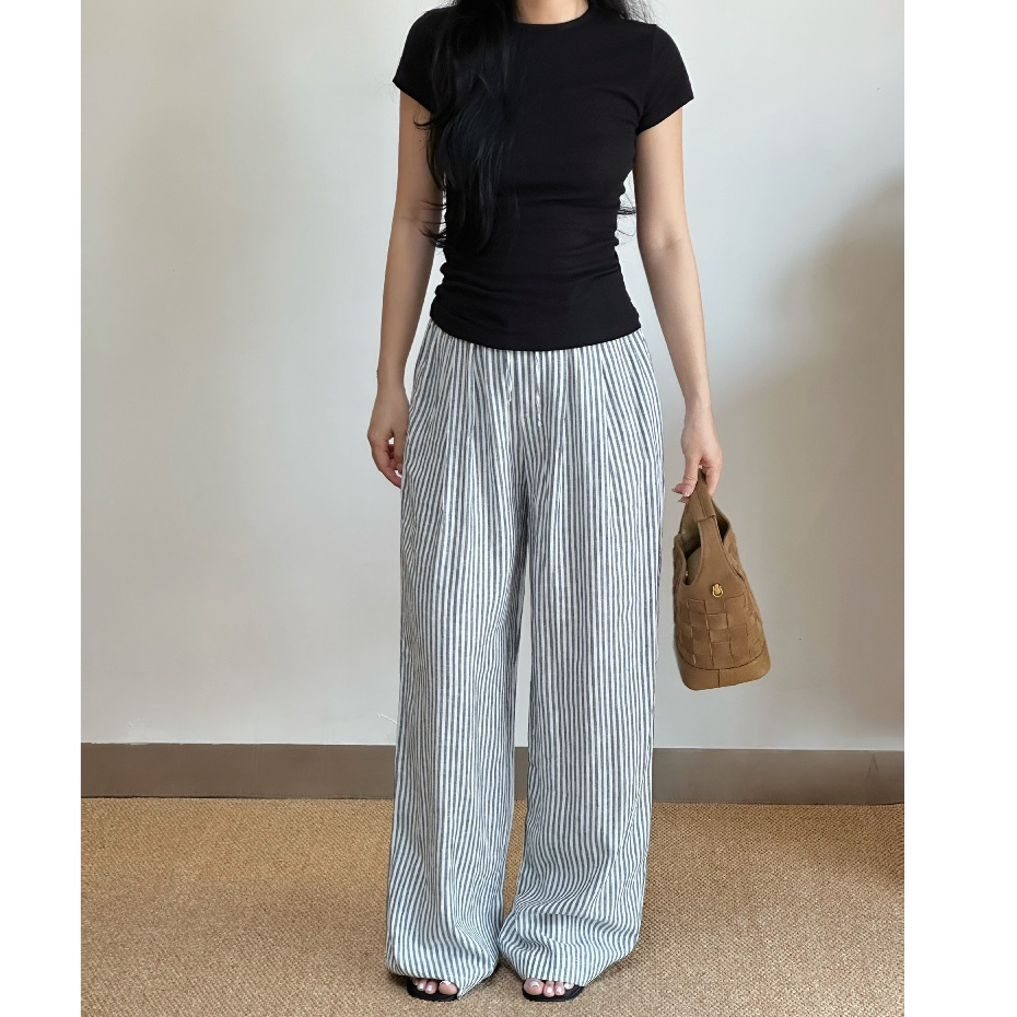 Quần Linen Sọc Lưng Chun QD2375