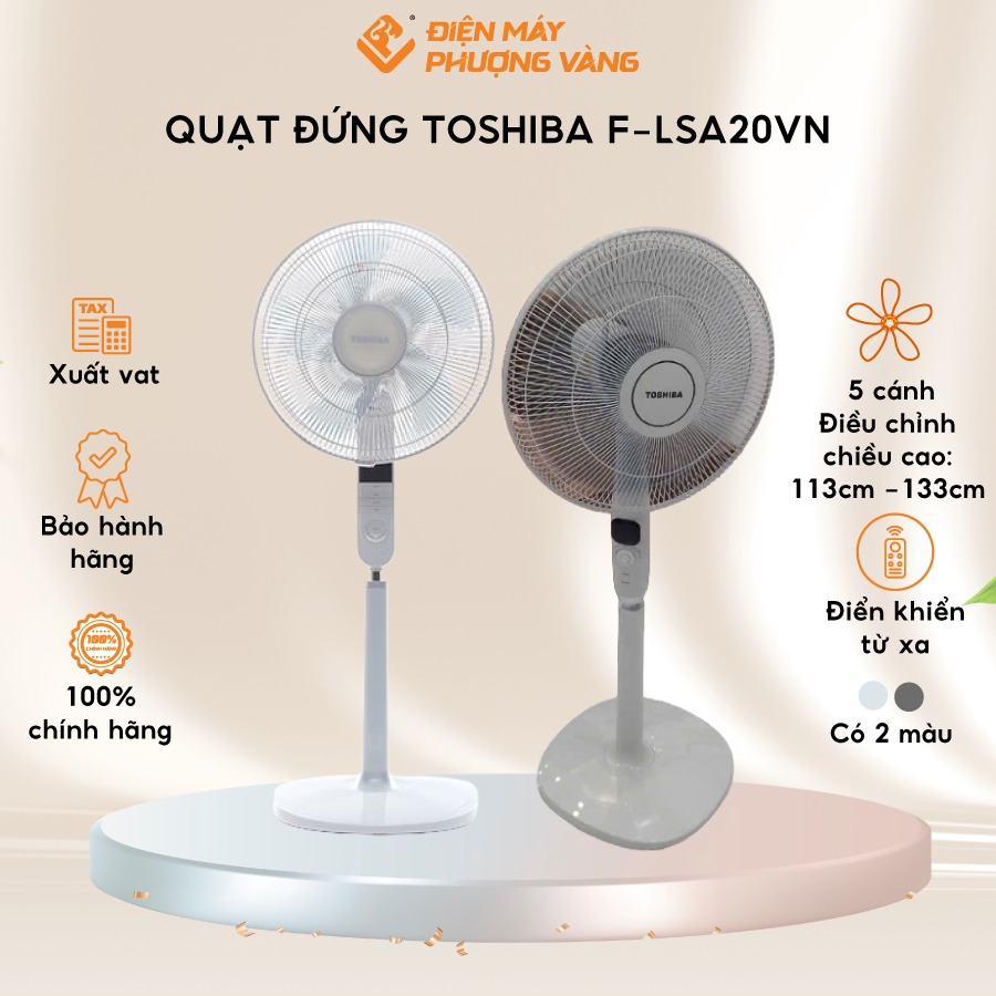 [HỎA TỐC] Quạt đứng Toshiba F-LSA20VN 5 cánh có remote, hẹn giờ, bảo hành hãng 1 năm