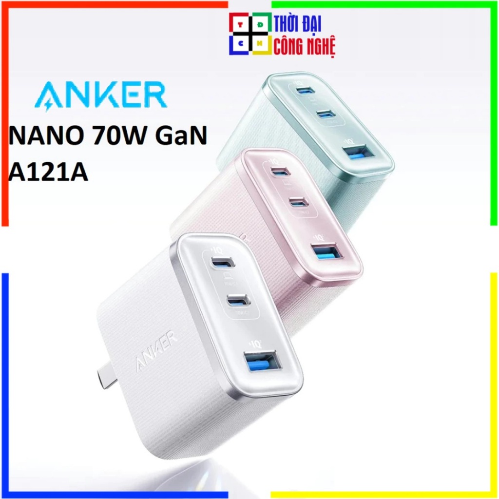 Củ Sạc Anker Nano 70W A121A 2C1A Sạc Nhanh GaN Siêu Nhỏ Gọn Cho Laptop Điện Thoại Máy Tính Bảng - Bả