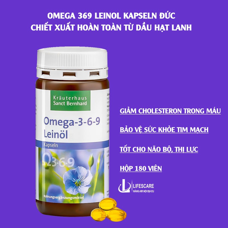 Viên uống Omega 369 Sanct Bernhard Đức giảm cholesterol, tốt cho tim mạch, hộp 180 viên-lifescare