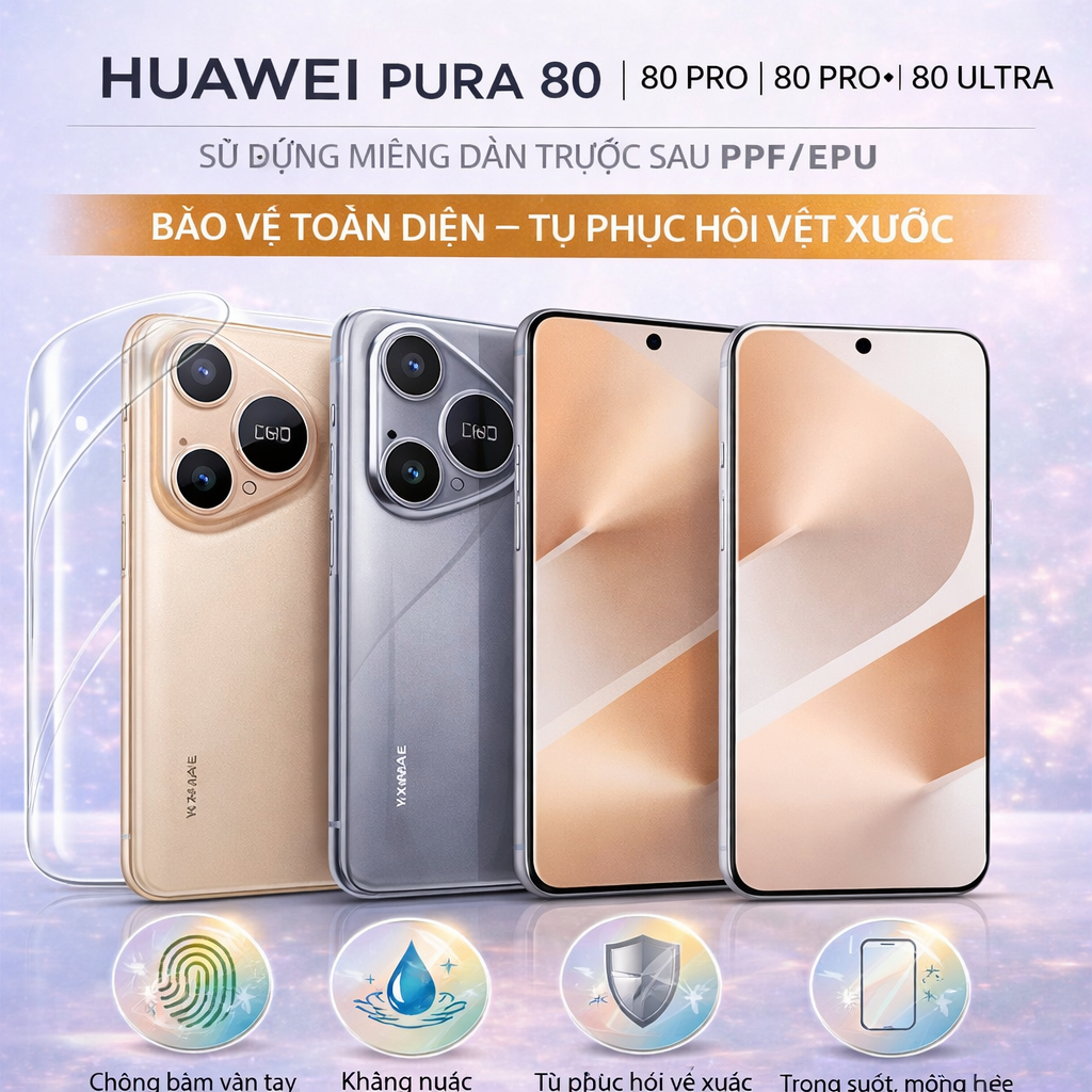 Miếng Dán PPF/EPU Huawei Pura 80/80 Pro/80 Pro+/80 Ultra Full Màn & Lưng