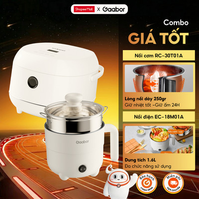 Combo Gaabor 501 Nồi cơm điện tử 1.2L RC-30T01A và Nồi điện đa năng EC-18M01A lẩu điện 1.6L nấu tiện lợi