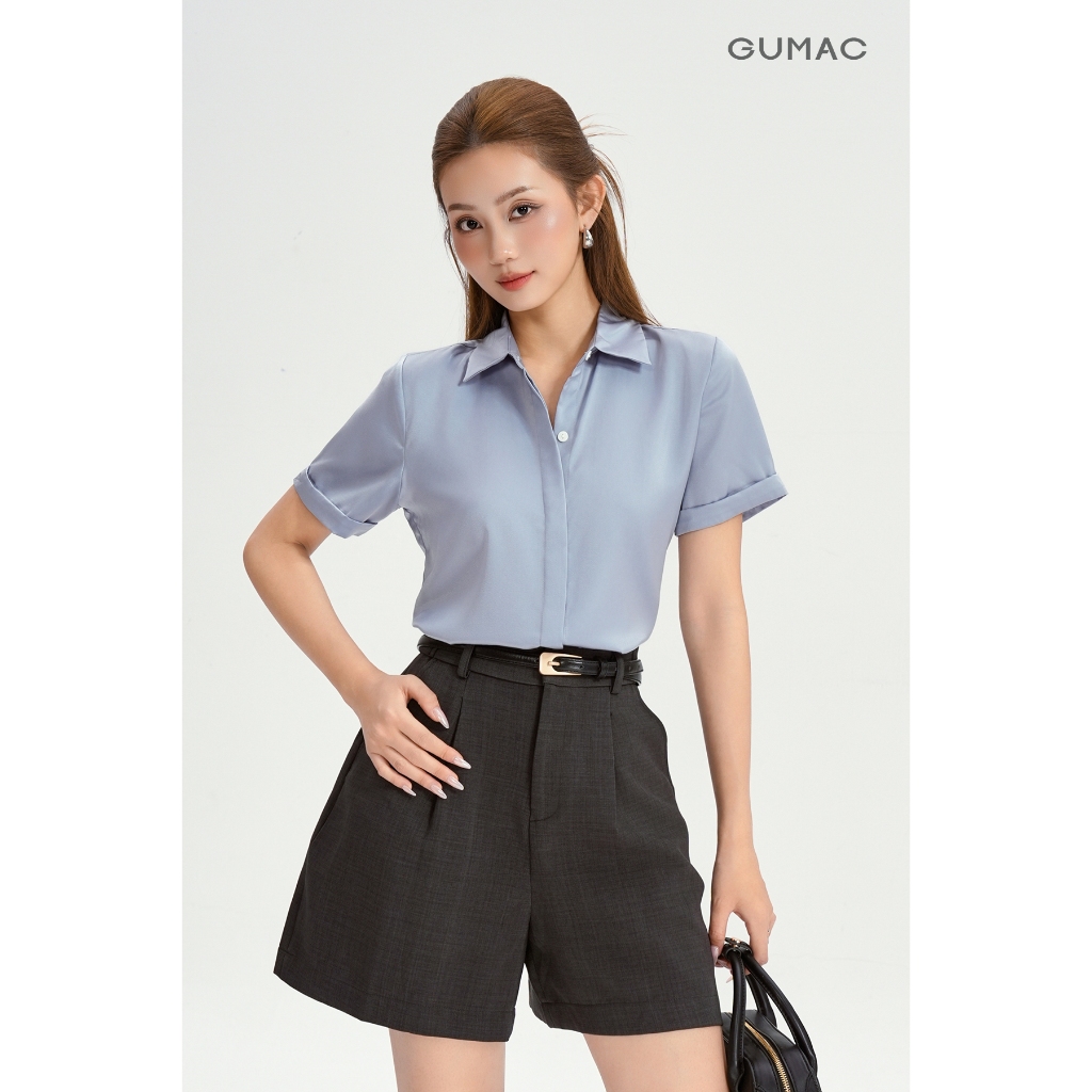 Áo Sơ Mi Nữ GUMAC - Công Sở Tay Ngắn Nẹp Đôi Giấu Nút Lai Lật Đứng Form Chất Lụa Dày Dặn Cao Cấp LAF0339  | BigBuy360 - bigbuy360.vn