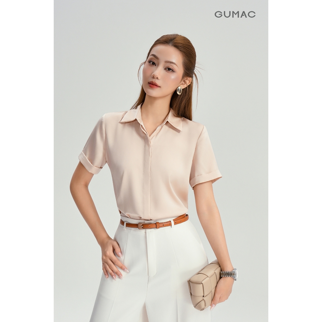 Áo Sơ Mi Nữ GUMAC - Công Sở Tay Ngắn Nẹp Đôi Giấu Nút Lai Lật Đứng Form Chất Lụa Dày Dặn Cao Cấp LAF0339  | BigBuy360 - bigbuy360.vn