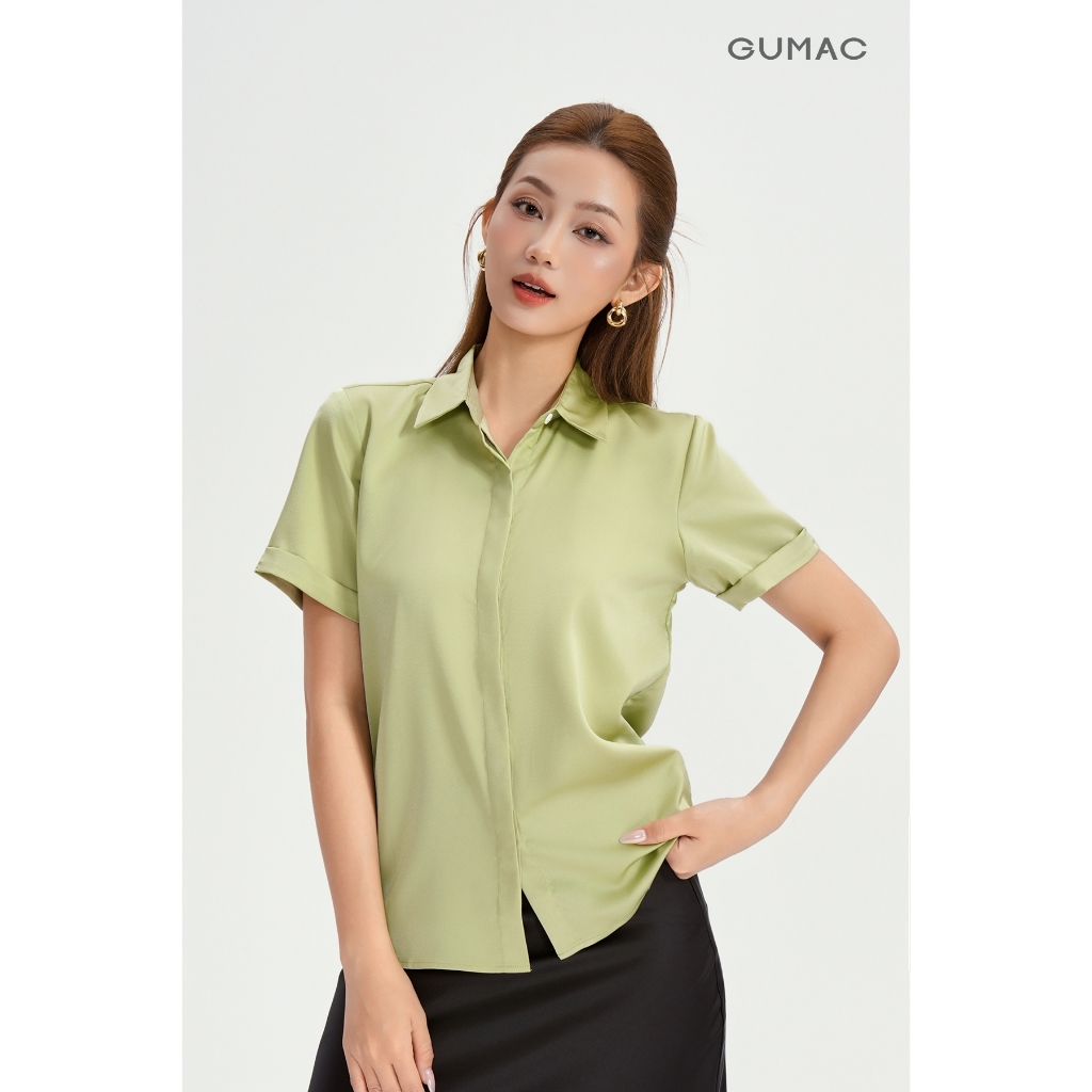 Áo Sơ Mi Nữ GUMAC - Công Sở Tay Ngắn Nẹp Đôi Giấu Nút Lai Lật Đứng Form Chất Lụa Dày Dặn Cao Cấp LAF0339  | BigBuy360 - bigbuy360.vn