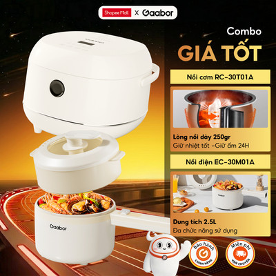 Combo Gaabor 505 Nồi cơm điện tử 1.2L RC-30T01A và Nồi điện EC-30M01A đa năng dung tích 2.5L nấu ăn tiện lợi