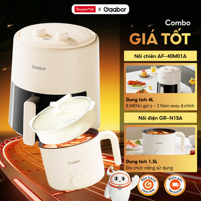 Combo Gaabor 499 Nồi chiên không dầu 4L Gaabo AF-40M01A và Nồi điện đa năng GR-N15A lẩu điện 1.5L nấu tiện lợi
