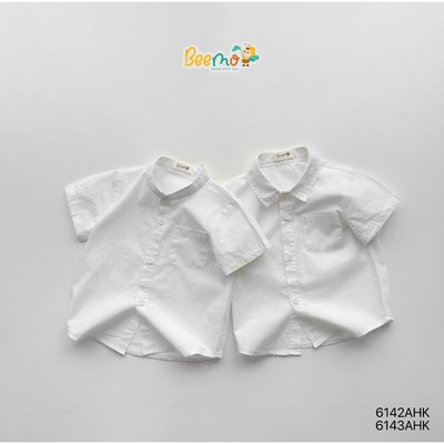 Áo sơ mi cộc tay cho bé trai Beemo phối túi ngực vải thô lụa cho bé đi học, đi chơi từ 9-32kg