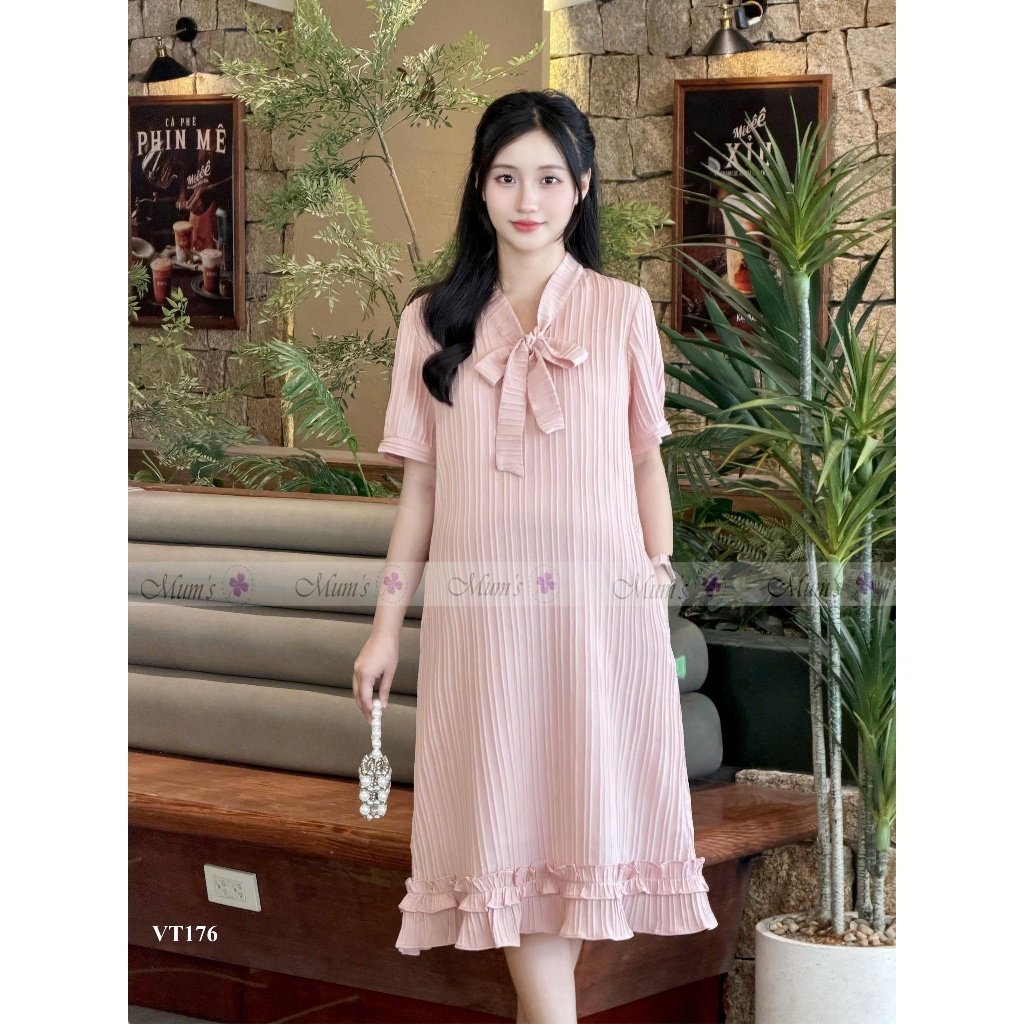 Đầm suông, đầm bầu công sở Mum's Shop VT176  Váy đũi gân xinh xắn, mát nhẹ diện hè