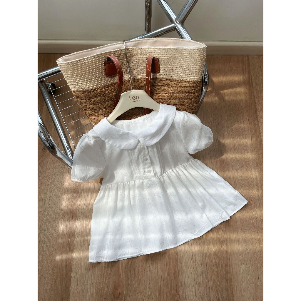 Áo Sơ Mi Nữ LENCLOTHING A1681-00 - Áo BabyDoll Tay Phồng Cổ Sen Họa Tiết Nơ