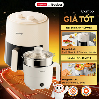 Combo Gaabor 503 Nồi chiên không dầu 4L Gaabo AF-40M01A và Nồi điện đa năng EC-18M01A lẩu điện 1.6L nấu tiện lợi
