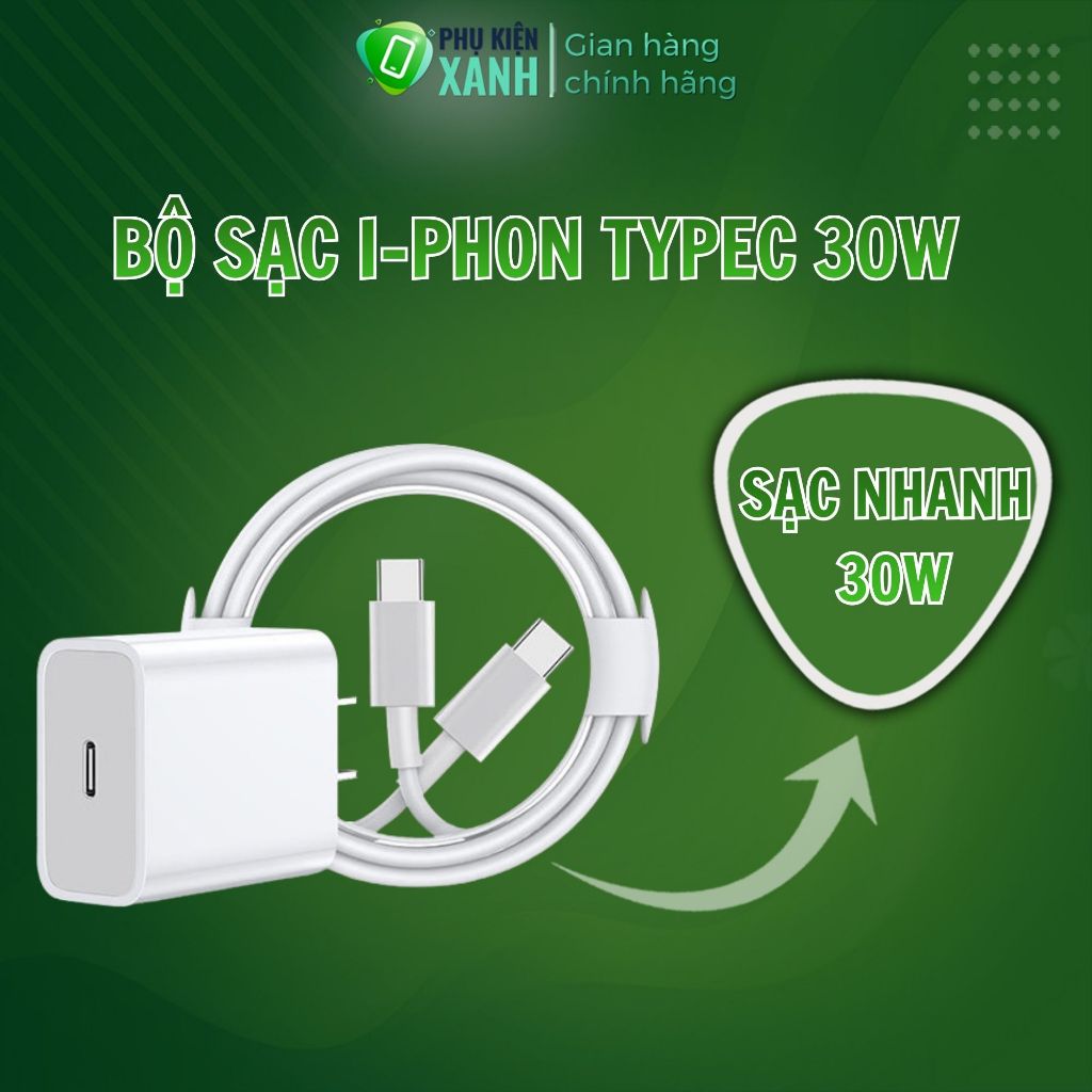 Sạc nhanh PD 30W, Củ sạc nhanh Type C 30w, Bộ sạc ổn định 30w chống cháy - Combo-IPCT-30W