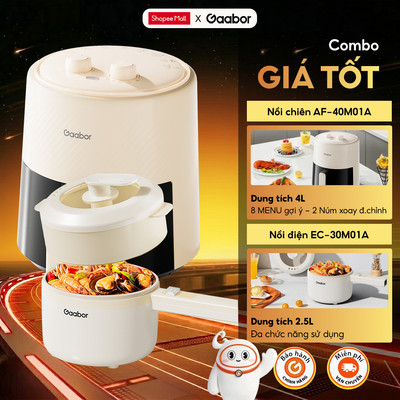 Combo Gaabor 507 Nồi chiên không dầu 4L AF-40M01A Nồi lẩu điện đa năng 2.5L EC-30M01A công suất 600W