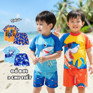 8-25kg Bộ đồ bơi 2 chi tiết cá mập cộc áo cộc tay quần đùi RIOKIDS cho bé trai đi biển du lịch DB6
