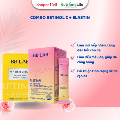 Combo Bột Uống Retinol C Và Bột Elastin Giúp Trẻ Hóa Làn Da, Se Khít Lỗ Chân Lông, Cải Thiện Tình Trạng Xệ Da
