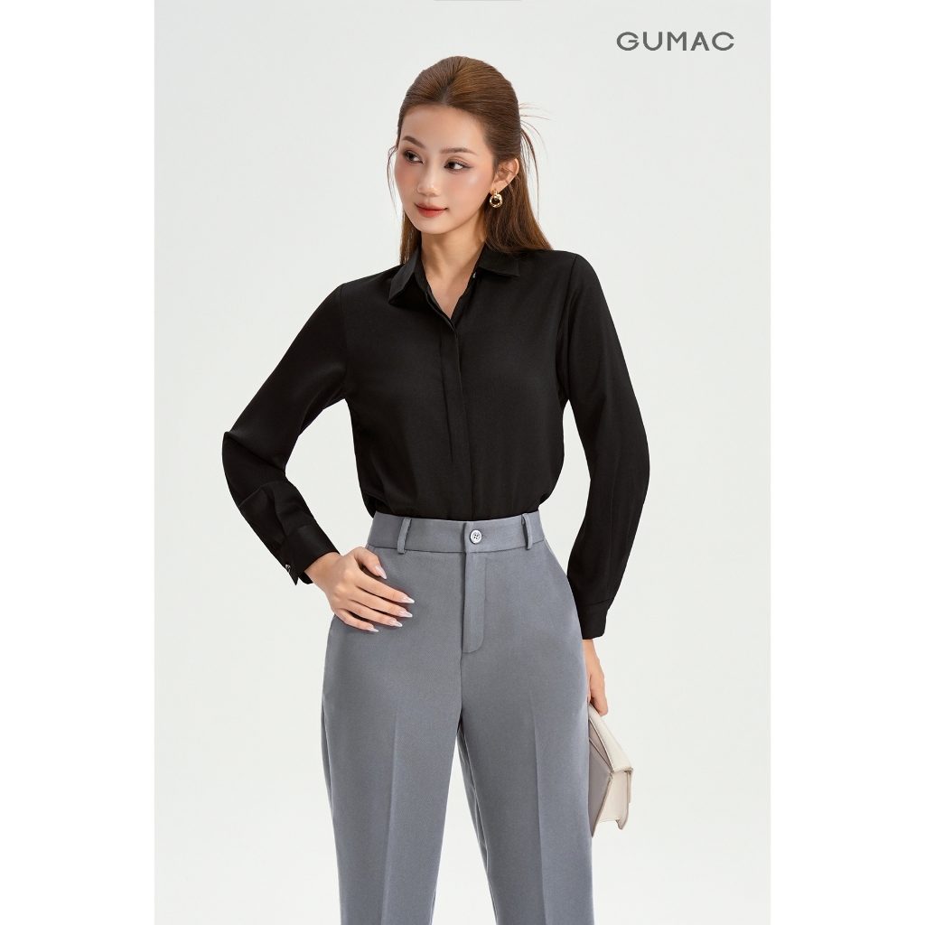 Áo Sơ Mi Nữ Tay Dài GUMAC Áo Kiểu Công Sở Lụa Trơn Basic Cơ Bản Nẹp Đôi Giấu Nút Thanh Lịch BAE00003 | BigBuy360 - bigbuy360.vn