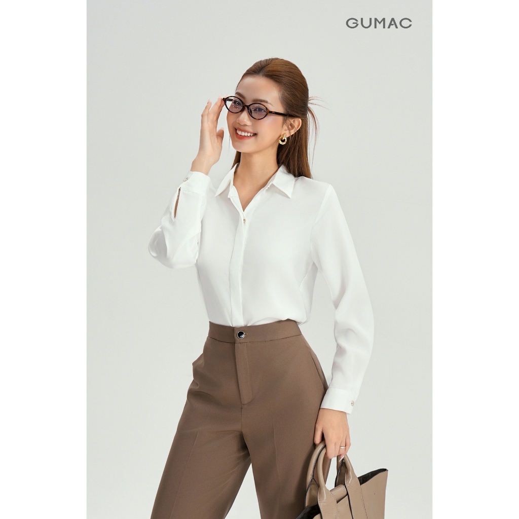 Áo Sơ Mi Nữ Tay Dài GUMAC Áo Kiểu Công Sở Lụa Trơn Basic Cơ Bản Nẹp Đôi Giấu Nút Thanh Lịch BAE00003 | BigBuy360 - bigbuy360.vn