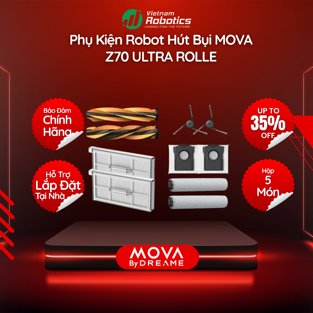 Phụ kiện robot hút bụi MOVA Z70 Ultra Roller chính hãng, đầy đủ phụ kiện chổi chính, chổi cạnh, con 