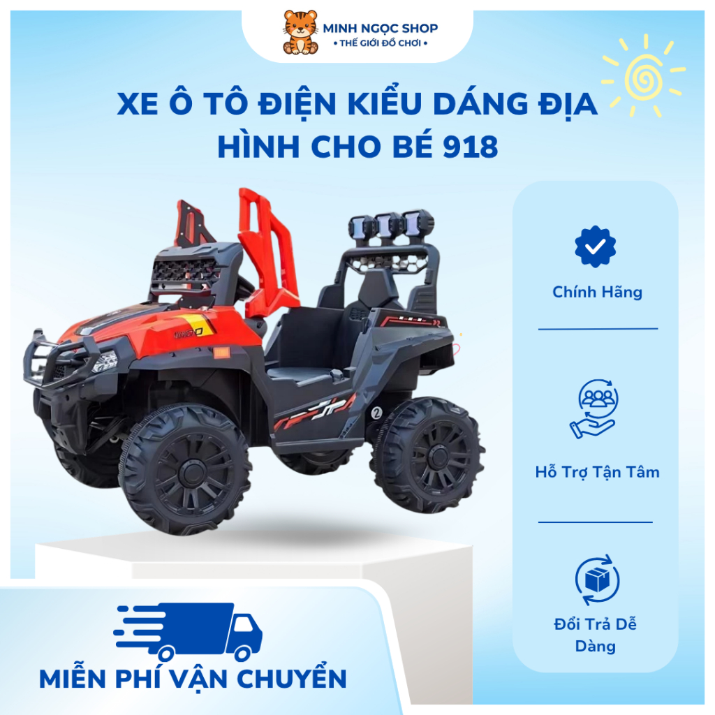 Xe Ô Tô Điện Trẻ Em Địa Hình Gầm Cao 4 Bánh Có Điều Khiển Từ Xa, Đèn Nhạc Model MDX-918