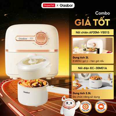 Combo Gaabor 506 Nồi chiên không dầu 2L AF20M-YE01S và Nồi điện đa năng Gaabor EC-30M01A dung tích 2.5L nấu tiện lợi