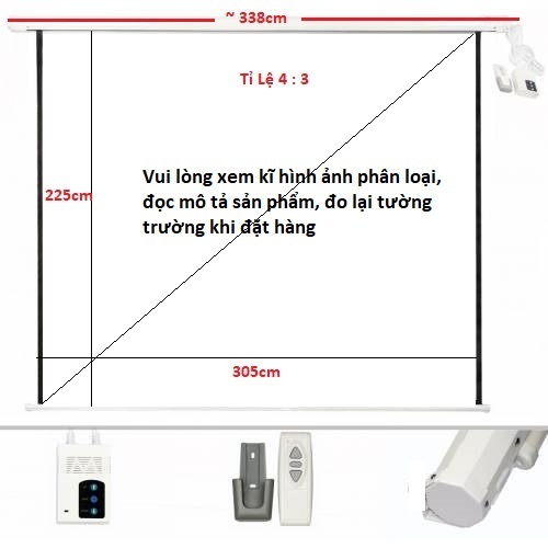 Màn Chiếu Điện Có Remote 150 inch, 170 inch
