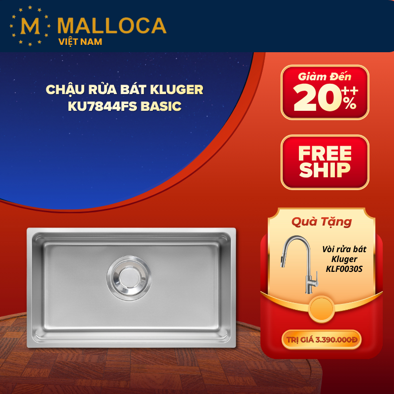 Chậu Rửa Bát Kluger KU7844FS Basic - Bề Mặt Dập Nổi Chống Xước - Siphon Z Slim Tiết Kiệm Không Gian