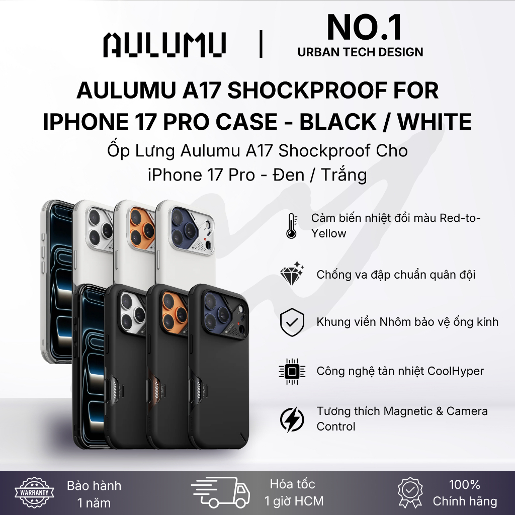 [No.1 Urban Tech Design] Ốp Lưng Aulumu A17 Shockproof - iPhone 17 Pro / Pro Max | Camera Control | 