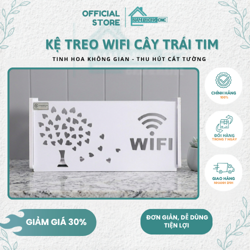 Kệ wifi treo tường hình cây lá trái tim bằng gỗ CNC,hộp đựng model wifi, hàng đẹp NamPhong CNC