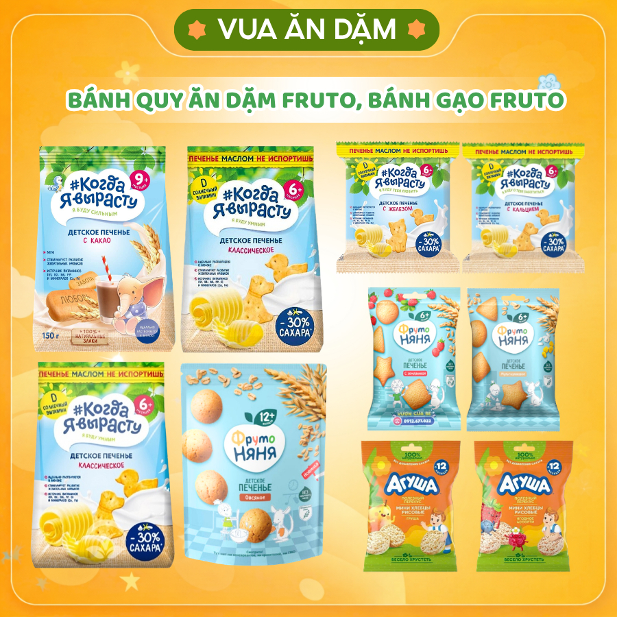 (Nội địa Nga) Bánh quy ăn dặm Fruto, bánh gạo Fruto cho bé từ 6m