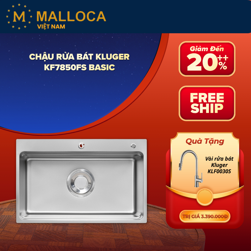Chậu Rửa Bát 1 Hố Kluger KF7850FS Basic - Bề Mặt Linen Kếp Hợp Lớp Phủ Ceramic - Chống Bám Bẩn