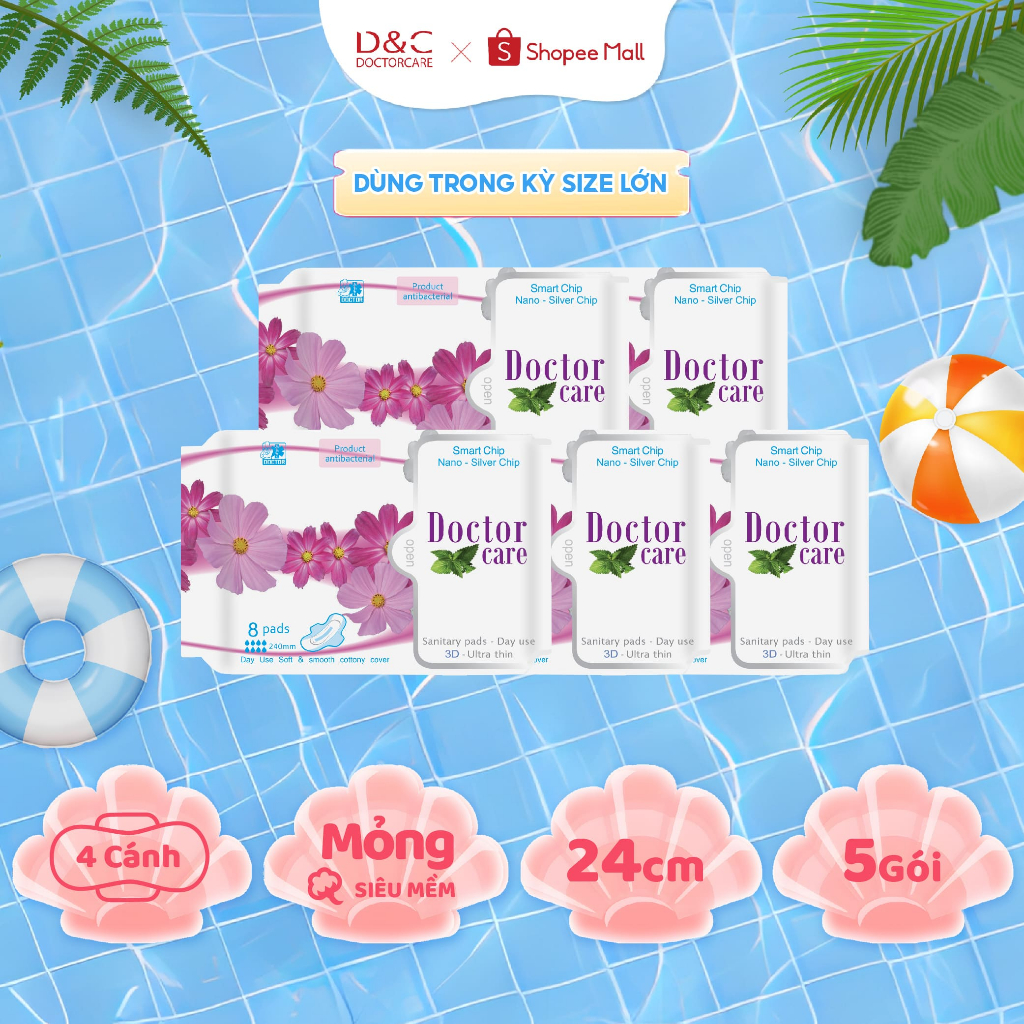 Combo 5 gói băng vệ sinh thảo dược Doctor Care ban ngày 24.5cm D&C Doctor Care Hà Nội Store [SIZE LỚ