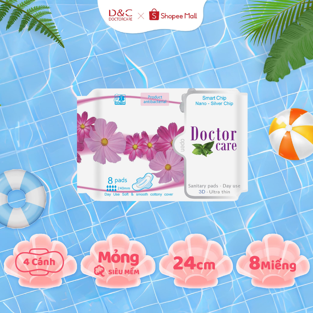 Băng vệ sinh thảo dược Doctor Care ban ngày gói 8 miếng 24cm siêu thấm hút D&C Doctor Care Hà Nội St