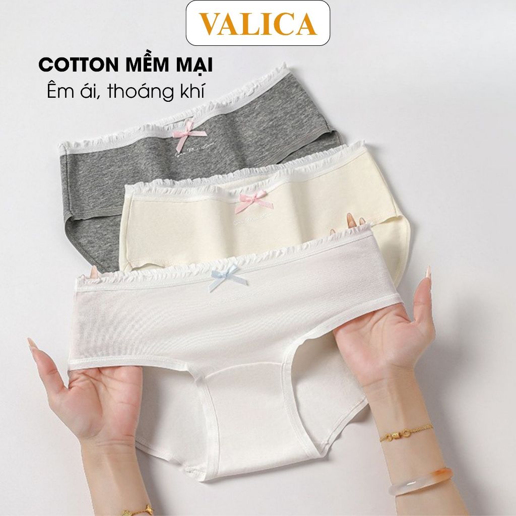 Quần Lót Nữ Cotton Viền Ren Co dãn 4 Chiều - Quần Chip Nữ Cạp Vừa Đáy May Chắc Chắn VALICA L4119