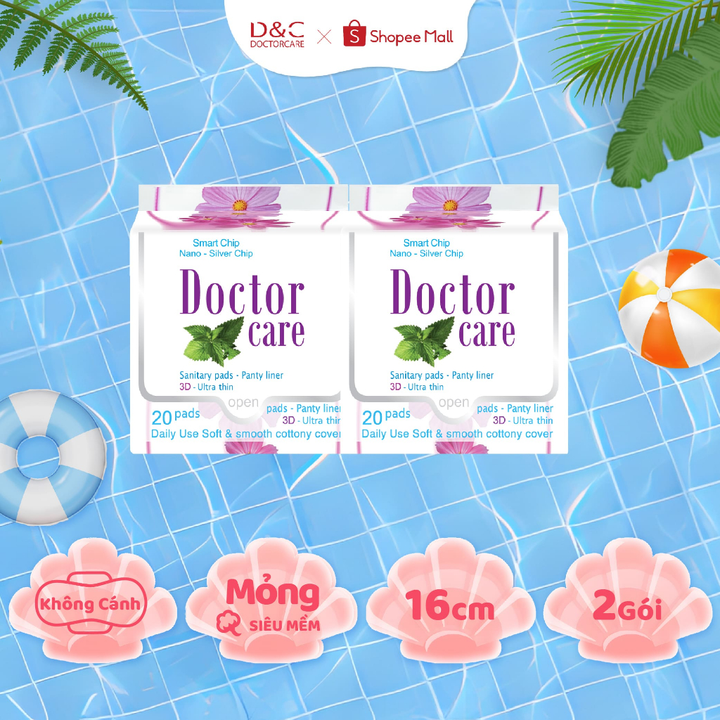 Bộ 2 gói băng vệ sinh thảo dược Doctor Care hàng ngày 16cm hương thơm bạc hà the mát D&C Doctor Care