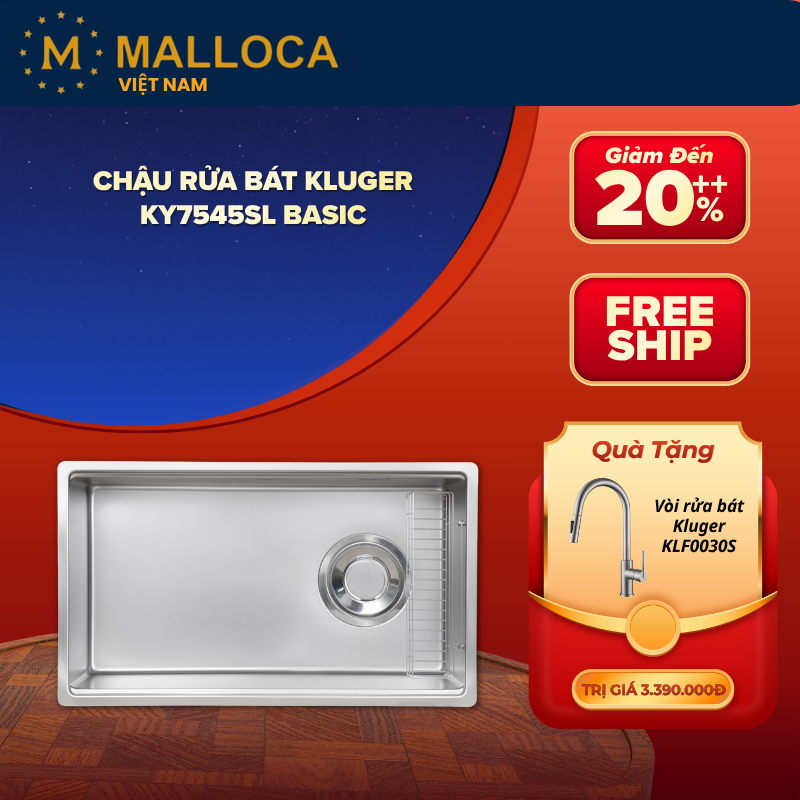 Chậu Rửa Bát Kluger KY7545SL Basic - Inox Posco 304 - Bề Mặt Super Linen Chống Xước