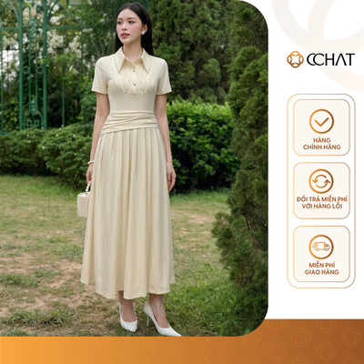 Đầm Nữ 𝐂𝐂𝐇𝐀𝐓 Dáng Xòe Kiểu Smocking Tay Ngắn Chất Liệu Thun Tằm Cao Cấp 16VNC2011XT