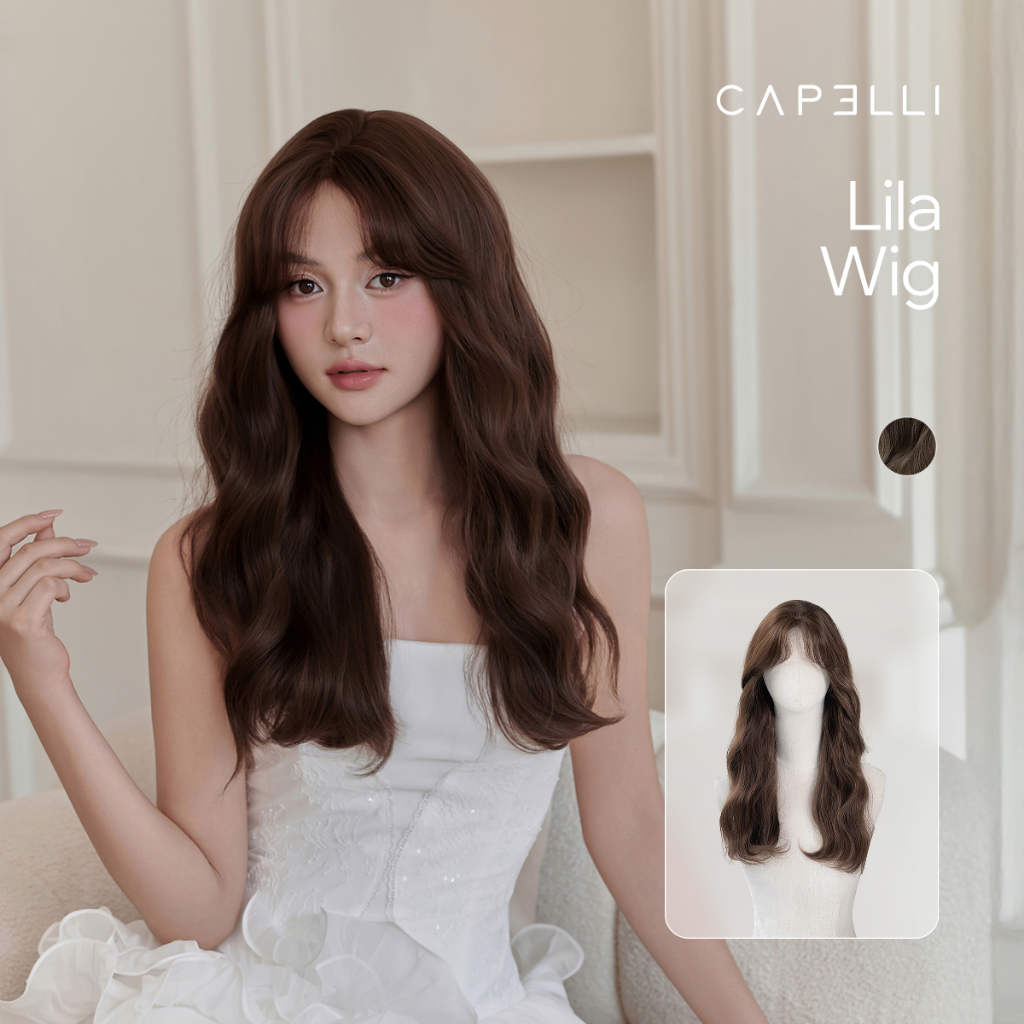 Tóc Giả Nguyên Đầu Dệt Kim CAPELLI Xoăn Lơi Mái Bay Lila Wig