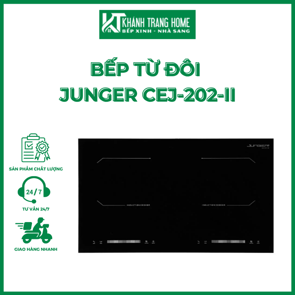 Bếp từ đôi JUNGER CEJ-202-II trang bị mặt kính Ceramic bền bỉ chống trầy xước - Khánh Trang Home