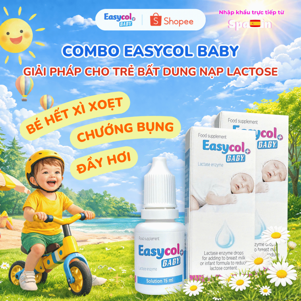 Combo 2 lọ Enzyme Lactase Easycol Baby cải thiện tiêu hóa, giảm khóc dạ đề lọ 15ML nhập khẩu châu Âu