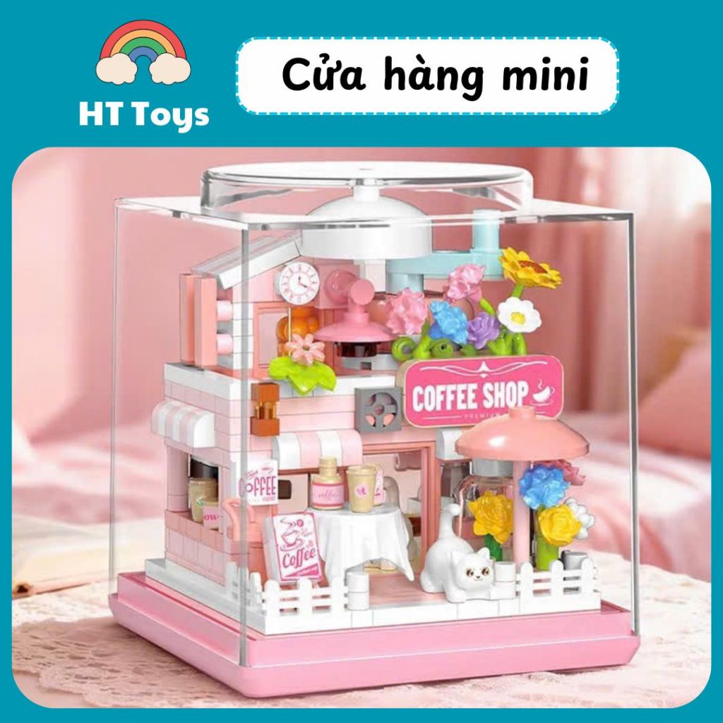 Mô Hình Lắp Ghép Nhà Mini Có Đèn LED – Tiệm Cà Phê, Bakery, Flower Shop, Pet Shop HT Toys