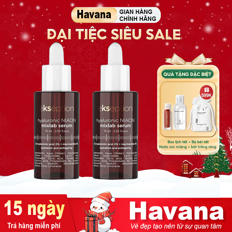 Serum Ekseption Hyaluronic Niacin HA + 5% B3 sáng da, mờ thâm mụn 75ml