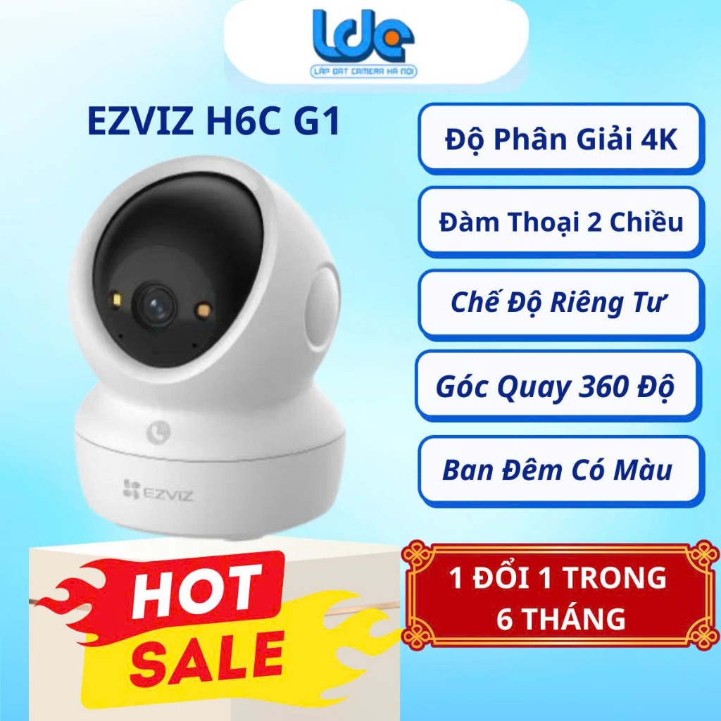 Camera wifi EZVIZ H6C G1 5M, H6C G1 8MP quay 360 độ, có màu đêm, đàm thoại 2 chiều, Có nút gọi điện