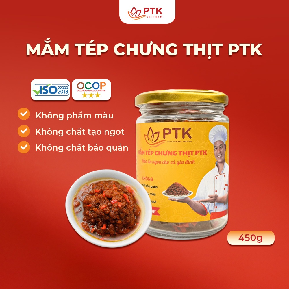 Mắm Tép Chưng Thịt PTK Lọ thủy tinh 450g (Vị truyền thống) - Đặc Sản Việt Nam - Chuẩn ISO, OCOP