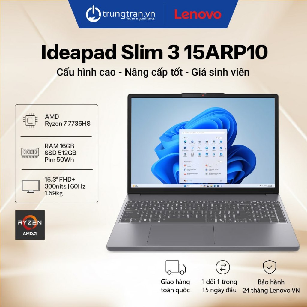 Lenovo IdeaPad Slim 3 15ARP10 83K700YVVN | Ryzen 7 7735HS | 16GB | 512GB | 15.3" FHD+ IPS